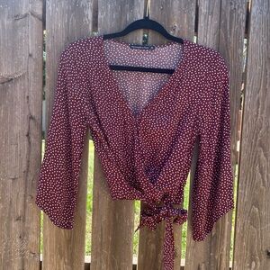 Abercrombie & Fitch Red Wrap Tie Front Blouse